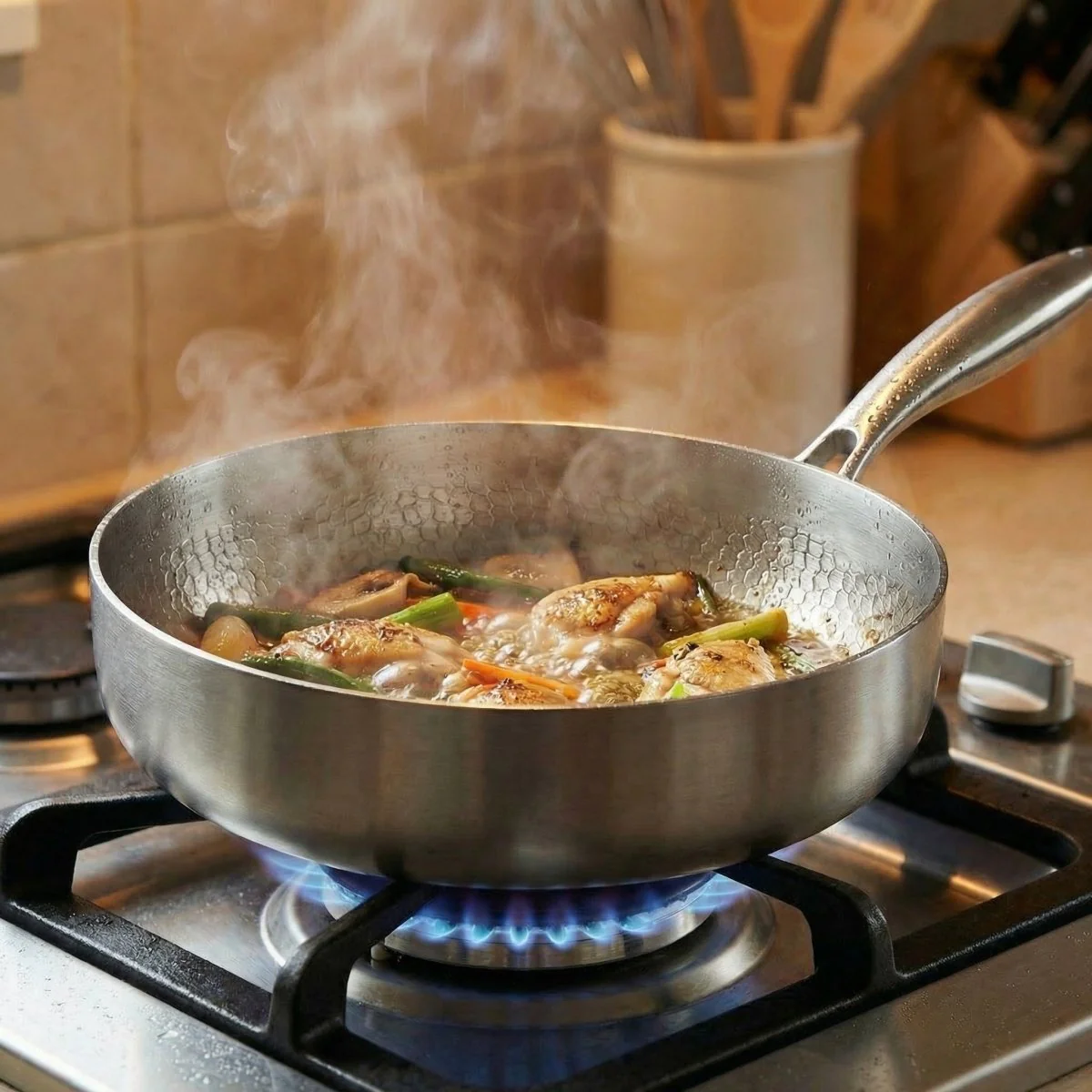 Hand-Hammered High-Wall Titanium Pan - Image 6