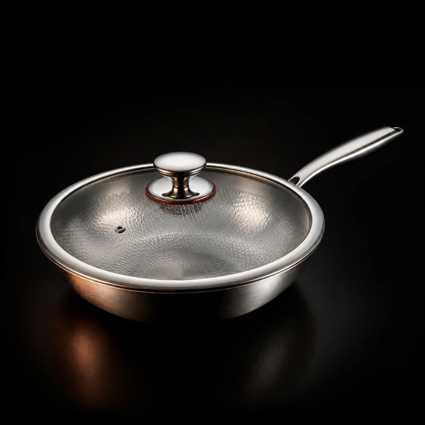 Hand-Hammered Titanium Wok Pan with Flat Base - Image 3